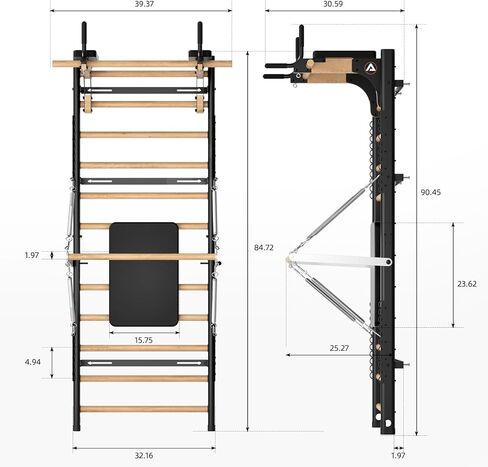سويديش لادر برو، قضيب كشك خشبي مع شريط دفع من خلاله، شريط غمس قابل للتعديل للبالغين والأطفال، حزمة الملحقات، الربيع، للمنزل والمدرسة والعلاج الطبيعي والجمباز in Kuwait