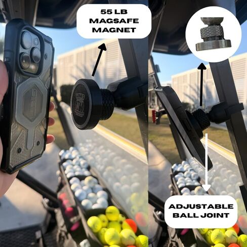 Luna's V2.5 Phone Holder Magnetic Golf Cart Mount, 110lb-Rated Magnetic Mount to Steel Bar on Golf Carts, Ball Joint Neck, GPS View Compatible, Anti-Rattle Designed for Phone Safety in Saudi Arabia