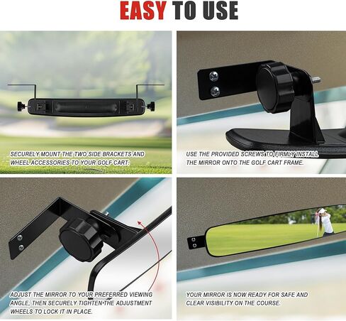 Golf Cart Rear View Mirror - 16.5" Wide 180° Panoramic, Easy Installation for EZGO, Club Car, Yamaha & Other Golf Carts in Kuwait