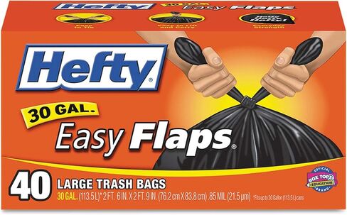 Hefty E27744CT Easy Flaps Trash Bags, .85 mil, 30gal, Black, 40 per Box (Case of 6) in Saudi Arabia