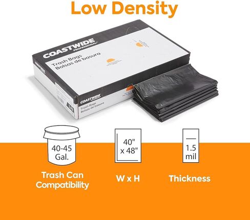 Coastwide Professional 40-45 Gallon Trash Bag, 40" x 48", Low Density, 1.5 mil, Black, 50 Bags/Box in Kuwait