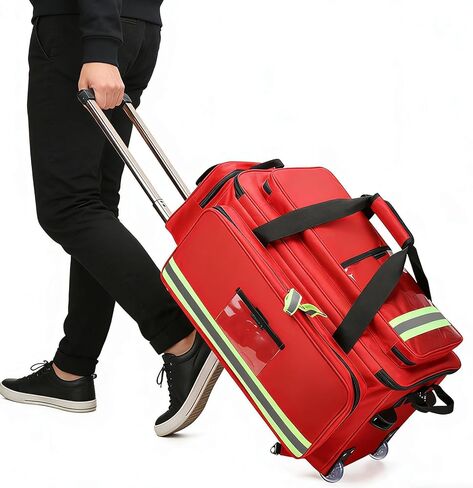 حقيبة طبية دوارة بعجلات، حقيبة المستجيب الأول فارغة، قماش أكسفورد 1800D، سعة كبيرة، مع مقصورات وشرائط عاكسة، لـ EMT، EMS، ممرضات الصحة المنزلية، الأطباء in Kuwait