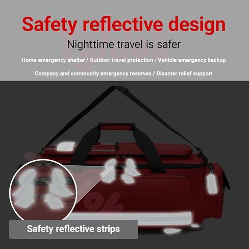 حقيبة طبية دوارة بعجلات، حقيبة المستجيب الأول فارغة، قماش أكسفورد 1800D، سعة كبيرة، مع مقصورات وشرائط عاكسة، لـ EMT، EMS، ممرضات الصحة المنزلية، الأطباء in Kuwait