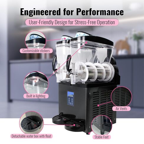 Commercial Slushy Machine, 30L (Dual 15L Tanks), Stainless Steel - Margarita Frozen Drink/Maker for Restaurants, Bars, Cafes in Saudi Arabia