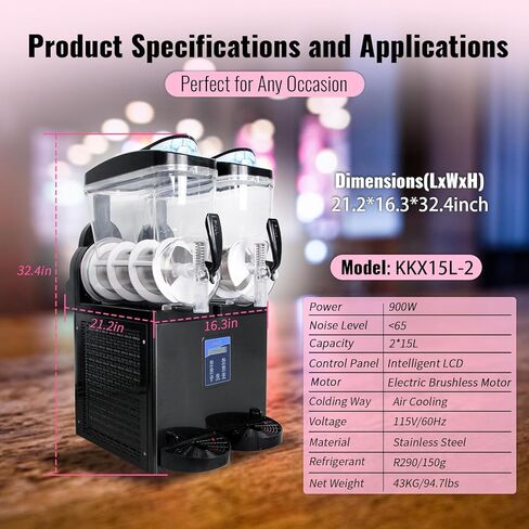 Commercial Slushy Machine, 30L (Dual 15L Tanks), Stainless Steel - Margarita Frozen Drink/Maker for Restaurants, Bars, Cafes in Saudi Arabia