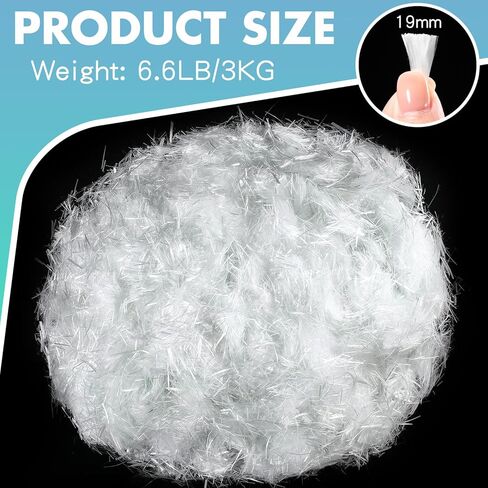 Frienda 6.6 Lb Fiberglass for Concrete Cement Mortar Mix Reinforcement Anti Seepage Anti Cracking Glass Fibers Concrete White Fiber Glass for Concrete Building Walls Garden Floor, 0.75 Inches/ 19 mm in Kuwait