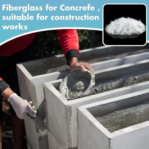 Frienda 6.6 Lb Fiberglass for Concrete Cement Mortar Mix Reinforcement Anti Seepage Anti Cracking Glass Fibers Concrete White Fiber Glass for Concrete Building Walls Garden Floor, 0.75 Inches/ 19 mm in Kuwait