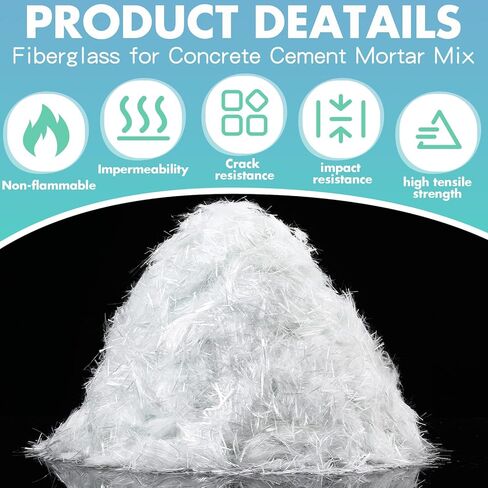 Frienda 6.6 Lb Fiberglass for Concrete Cement Mortar Mix Reinforcement Anti Seepage Anti Cracking Glass Fibers Concrete White Fiber Glass for Concrete Building Walls Garden Floor, 0.75 Inches/ 19 mm in Kuwait