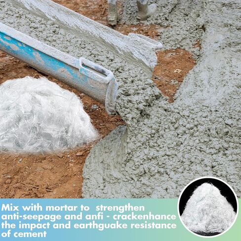 Frienda 6.6 Lb Fiberglass for Concrete Cement Mortar Mix Reinforcement Anti Seepage Anti Cracking Glass Fibers Concrete White Fiber Glass for Concrete Building Walls Garden Floor, 0.75 Inches/ 19 mm in Kuwait