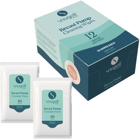 Snugell Breast Pump Cleaning Wipes – 10 Wipes per Sachet, 12 Sachets per Box – Alcohol-Free, Lint-Free, Unscented, Safe for Pump Parts, Shields, Bottles, and Accessories – Travel-Friendly in Saudi Arabia