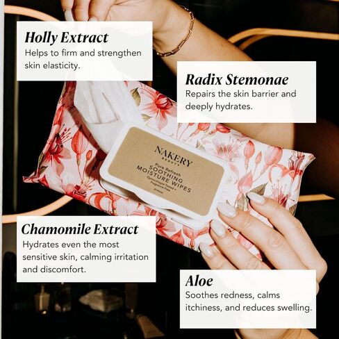 Nakery Pure Refresh Soothing Moisture Wipes For Women 50+, Firming Intimate Cleansing Wipes, pH Balanced With Aloe, Fragrance Free For Dryness, Odor And Sensitive Skin, OB GYN Approved in Kuwait