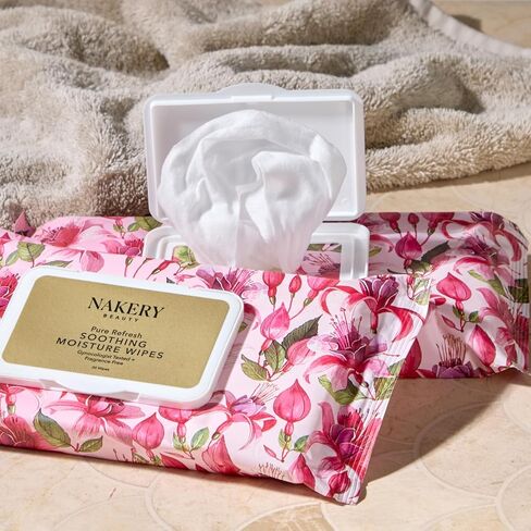 Nakery Pure Refresh Soothing Moisture Wipes For Women 50+, Firming Intimate Cleansing Wipes, pH Balanced With Aloe, Fragrance Free For Dryness, Odor And Sensitive Skin, OB GYN Approved in Kuwait