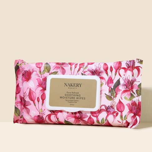 Nakery Pure Refresh Soothing Moisture Wipes For Women 50+, Firming Intimate Cleansing Wipes, pH Balanced With Aloe, Fragrance Free For Dryness, Odor And Sensitive Skin, OB GYN Approved in Kuwait