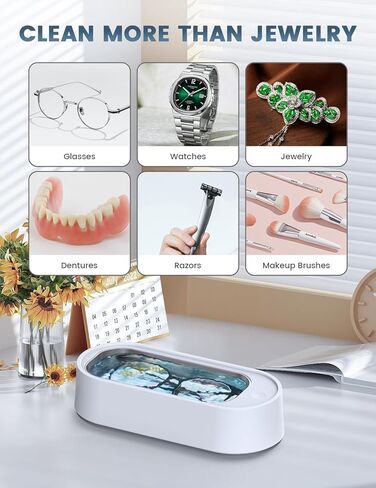 منظف ​​المجوهرات بالموجات فوق الصوتية، آلة تنظيف بالموجات فوق الصوتية احترافية 45 كيلو هرتز للمجوهرات، الخواتم، النظارات، المثبتات، حزام الساعة، أطقم الأسنان، واقي الفم، شفرات الحلاقة، 14.88 أونصة 304 من الفولاذ المقاوم للصدأ (أبيض) in Kuwait