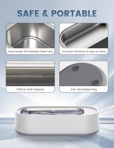 منظف ​​المجوهرات بالموجات فوق الصوتية، آلة تنظيف بالموجات فوق الصوتية احترافية 45 كيلو هرتز للمجوهرات، الخواتم، النظارات، المثبتات، حزام الساعة، أطقم الأسنان، واقي الفم، شفرات الحلاقة، 14.88 أونصة 304 من الفولاذ المقاوم للصدأ (أبيض) in Kuwait