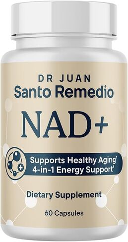 مكمل Santo Remedio NAD+، يساعد على دعم الشيخوخة الصحية والصحة الخلوية، دعم الطاقة 4 في 1، مصنوع من فيتامين ب12، NAD+، الغوارانا، والسبيرميدين، 30 حصة in Kuwait