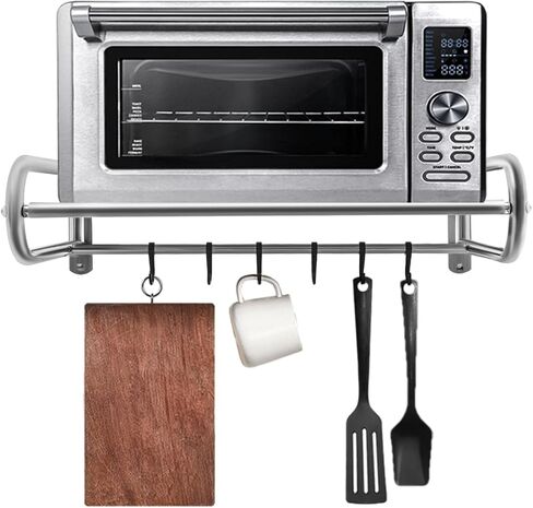 رف فرن الميكروويف مثبت على الحائط، حامل دعامة من الفولاذ المقاوم للصدأ فوق الموقد مع 6 خطافات، رف ميكروونداس للمسكن، الشقة، المطبخ، غرفة النوم، عرض 20.8 × عمق 14.9 × طول 7.1 بوصة in Kuwait