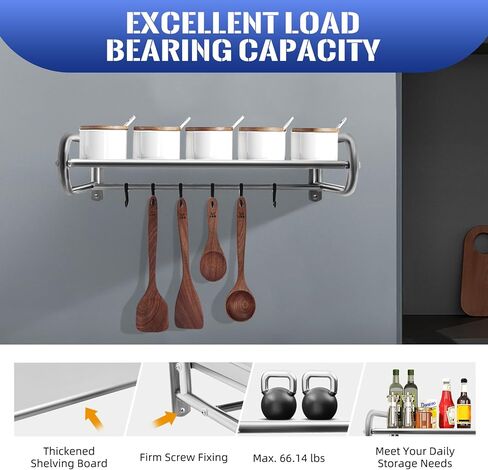 رف فرن الميكروويف مثبت على الحائط، حامل دعامة من الفولاذ المقاوم للصدأ فوق الموقد مع 6 خطافات، رف ميكروونداس للمسكن، الشقة، المطبخ، غرفة النوم، عرض 20.8 × عمق 14.9 × طول 7.1 بوصة in Kuwait