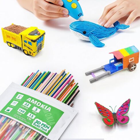 عبوة إعادة تعبئة أقلام ثلاثية الأبعاد مكونة من 32 لونًا لـ 3Doodler Start+ قلم ثلاثي الأبعاد، خيوط PCL 2.5 مم درجة حرارة طباعة منخفضة، إجمالي 160 قطعة من خيوط الطباعة ثلاثية الأبعاد متوافقة فقط مع 3Doodler Start+ in Kuwait