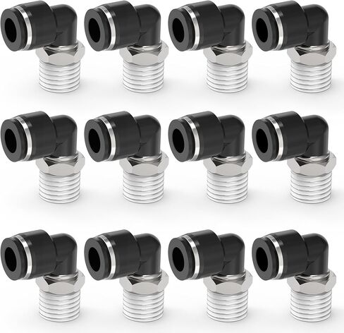 12 عبوة 1/4 بوصة OD أنبوب × 3/8 بوصة NPT خيط دفع الكوع لتوصيل التركيبات، ملحقات خرطوم هوائي سريع التوصيل للذكور in Kuwait
