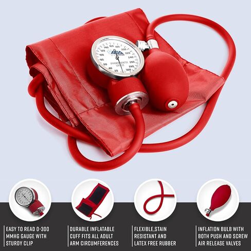 ASA TECHMED Lifeguard Fanny Pack مع مقياس ضغط الدم اللاسائلي، الكفة اليدوية لضغط الدم، سماعة الطبيب، درع الإنعاش القلبي الرئوي، مقص EMT، ساعة ممرضة وإكسسوارات، مجموعة الإسعافات الأولية الحمراء in Saudi Arabia