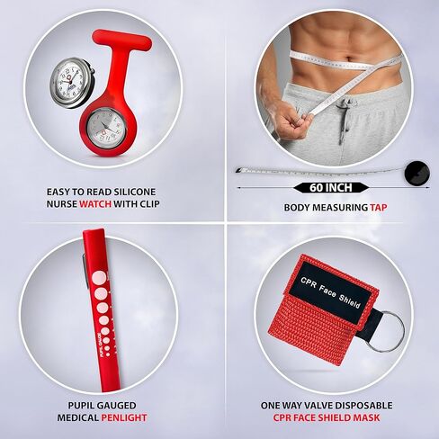 ASA TECHMED Lifeguard Fanny Pack مع مقياس ضغط الدم اللاسائلي، الكفة اليدوية لضغط الدم، سماعة الطبيب، درع الإنعاش القلبي الرئوي، مقص EMT، ساعة ممرضة وإكسسوارات، مجموعة الإسعافات الأولية الحمراء in Saudi Arabia