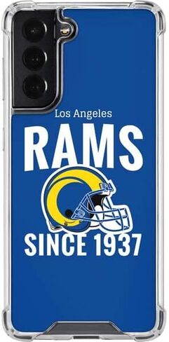 حافظة هاتف Skinit الشفافة متوافقة مع هاتف Galaxy S22 - تصميم خوذة Los Angeles Rams المرخص رسميًا من الدوري الوطني لكرة القدم الأمريكية in Saudi Arabia