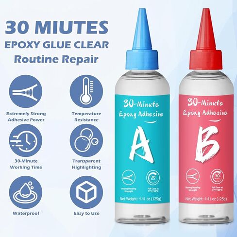 غراء إيبوكسي لمدة 30 دقيقة، 8.8 أونصة، مواد لاصقة إيبوكسي شفافة قوية ومتينة، إصلاح سريع، 2 جزء من غراء إيبوكسي علاج سريع شفاف للمعادن والخشب والبلاستيك والزجاج والسيراميك in Kuwait