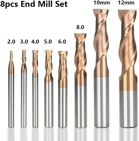 1pcs/8pcs Nano Coat Flat Nose End Mill CNC Router Bits 1-12mm Two Flutes Carbide End Mill TiCN Coated Flat End Mill Bit CNC Machine Milling Bit in Saudi Arabia