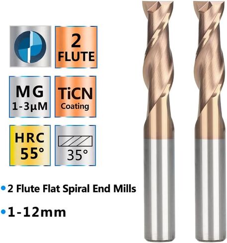 1pcs/8pcs Nano Coat Flat Nose End Mill CNC Router Bits 1-12mm Two Flutes Carbide End Mill TiCN Coated Flat End Mill Bit CNC Machine Milling Bit in Saudi Arabia