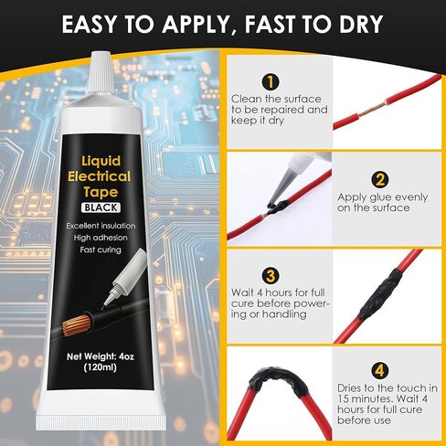 شريط كهربائي سائل 8 أونصة/240 مل، شريطان سائلان 4 أونصة 120 مل، غراء مانع للتسرب جاف وسريع مقاوم للماء، مانع التسرب الكهربائي، غراء الأسلاك، للاستخدام الداخلي/الخارجي، إصلاح السيارات البحرية/الخارجية in Kuwait