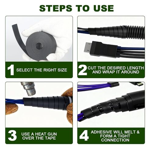 1 Inch Heat Shrink Tape, 16.4 Ft Rolls Adhesive Lined Shrink Wrap Roll,Shrinkable Tubing for Electrical Wiring, Waterproof Seal Activates Upon Heating - Black in Kuwait