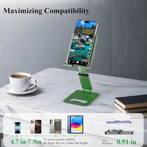 Minthouz Phone Stand, Extendable & Foldable Mobile Phone Stand, Angle/Height Adjustable Phone Holder Compatible with iPhone 16 15 14 13 Pro Max and More 4.7"-7.9" Phones-Gold in Kuwait