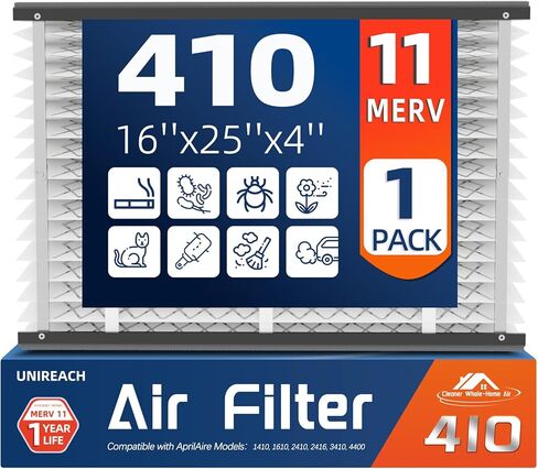 عبوتان من فلتر الهواء البديل 413، MERV 13، الحجم الفعلي: 16 بوصة × 28 بوصة × 4 بوصة، الحجم الاسمي: 16 × 25 × 4، فلتر فرن HVAC، متوافق مع موديلات AprilAire 4400، 3413، 2416، 2413، 1610، 1413 in Kuwait