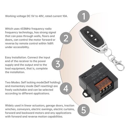 تيار مستمر 5 فولت-48 فولت 10A إلى الأمام عكس التحكم عن بعد التبديل الخطي المحرك تحكم ونش الملف اللولبي التتابع المقاولين ، التبديل العكسي إلى الأمام in Kuwait