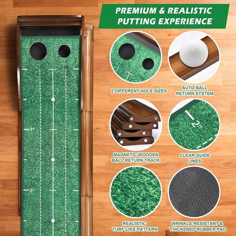 Putting Green Indoor, Extra Large & Wide Golf Putting Mats Practice Indoor, 9.8ft Indoor Putting Green with Ball Return, Thickened Wrinkle-Free Memory Rubber, Training Aid for Home Office, Ideal Gift in Kuwait