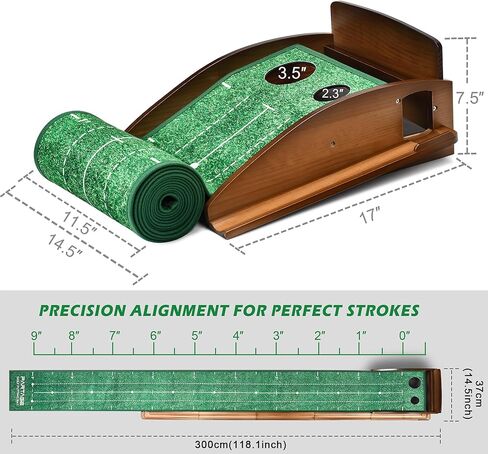 Putting Green Indoor, Extra Large & Wide Golf Putting Mats Practice Indoor, 9.8ft Indoor Putting Green with Ball Return, Thickened Wrinkle-Free Memory Rubber, Training Aid for Home Office, Ideal Gift in Kuwait