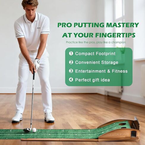 Putting Green Indoor, Extra Large & Wide Golf Putting Mats Practice Indoor, 9.8ft Indoor Putting Green with Ball Return, Thickened Wrinkle-Free Memory Rubber, Training Aid for Home Office, Ideal Gift in Kuwait