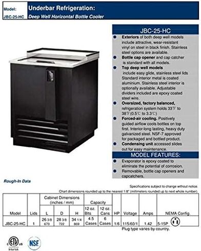 Horizontal Bottle Cooler Deep Well 25" Width NSF Certified Commercial beer bottle Refrigerator Black 33°-38°F Top-Loading in Kuwait