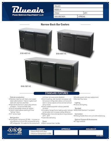 مبرد بلو اير BNB-72BT-HC بثلاثة أبواب، مقاس 72 بوصة، بشريط خلفي ضيق in Saudi Arabia