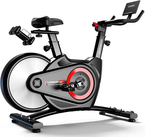 دراجة تمارين هاريسون للمنزل، دراجة ثابتة مغناطيسية ذات دولاب موازنة خلفي، دراجة ركوب دراجات داخلية هادئة بسعة 400 رطل، إطار فولاذي عالي التحمل، مقعد ومقود قابلان للتعديل، حامل للأجهزة اللوحية in Kuwait