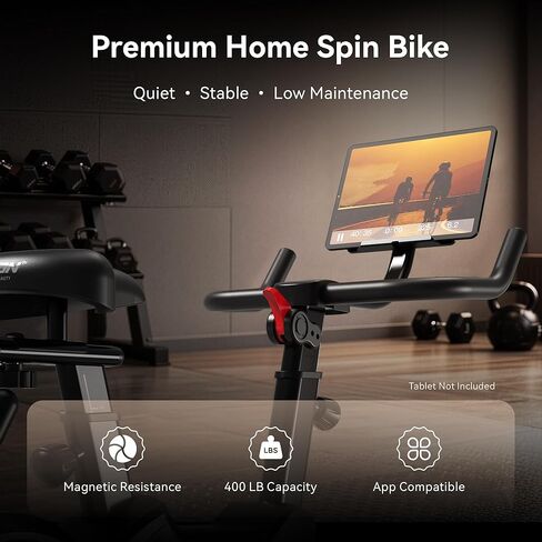 دراجة تمارين هاريسون للمنزل، دراجة ثابتة مغناطيسية ذات دولاب موازنة خلفي، دراجة ركوب دراجات داخلية هادئة بسعة 400 رطل، إطار فولاذي عالي التحمل، مقعد ومقود قابلان للتعديل، حامل للأجهزة اللوحية in Kuwait