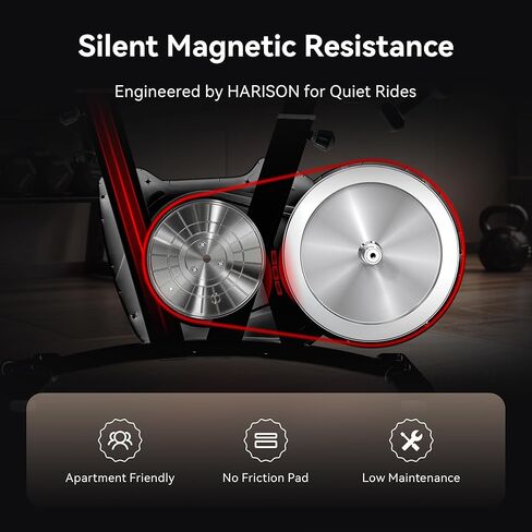 دراجة تمارين هاريسون للمنزل، دراجة ثابتة مغناطيسية ذات دولاب موازنة خلفي، دراجة ركوب دراجات داخلية هادئة بسعة 400 رطل، إطار فولاذي عالي التحمل، مقعد ومقود قابلان للتعديل، حامل للأجهزة اللوحية in Kuwait