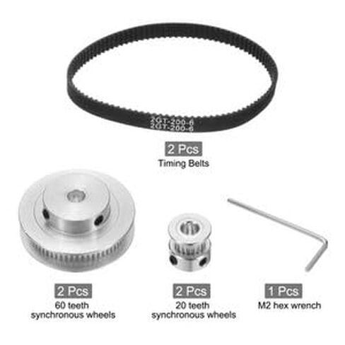#US 2 Set GT-2 SynchronWheel 20&60 Teeth 6.35&6.35mm Bore with 2Pcs Belt 200x6mm in Kuwait