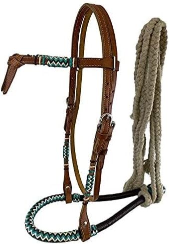 Showman Teal & Brown Rawhide Core Bosal Set w/Cotton Mecate Reins in Saudi Arabia