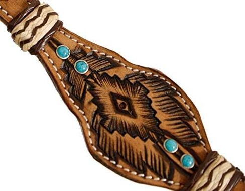 Showman Tribal Tooled Leather Headstall and Breast Collar Set w/Braided Rawhide & Turquoise Stone Accents! New Horse TACK! in Saudi Arabia