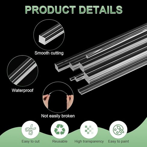 4-Pack Acrylic Square Rods, 11.81 x 0.31 Inch/ 300 x 8 mm Clear Acrylic Dowel Rods Sticks Plastic Sticks Strip for DIY Crafts Lighting Gardening Decorations in Saudi Arabia
