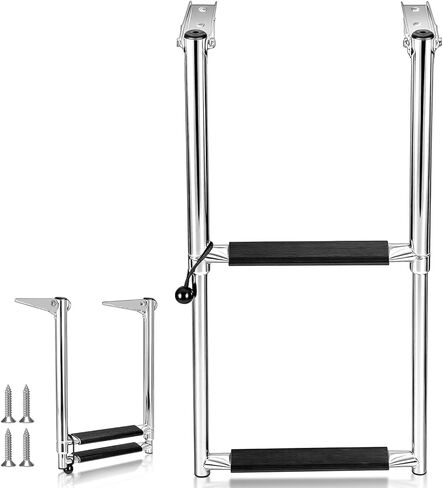 Frienda 4 Step Boat Ladder 304 Stainless Steel Telescoping Step Ladder Heavy Duty Folding Pontoon Boat Stepladder Portable Dock Swim Stepladder for Marine Yacht in Kuwait
