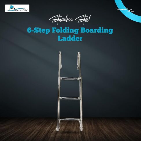 Marine City 6-Step Folding Boarding Ladder – 304 Stainless Steel, 60.2" Extended, 36.7" Stowed, with Hinged Mounts, Standoff Legs & Arched Top Rails in Saudi Arabia