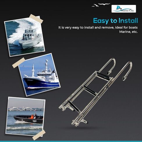 Marine City 6-Step Folding Boarding Ladder – 304 Stainless Steel, 60.2" Extended, 36.7" Stowed, with Hinged Mounts, Standoff Legs & Arched Top Rails in Saudi Arabia